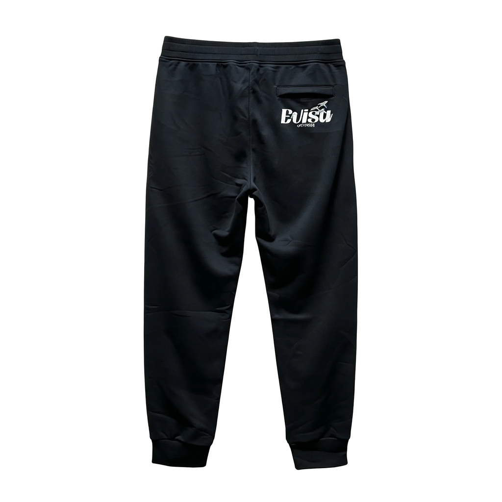 Evisu Kuro Tokyo/Osaka Seagull Script Jogger Sweatpants — Hidden Drawstring & Heritage Badge