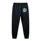 Evisu Kuro Hotei Fortune God Badge Jogger Sweatpants — Sport Italic Logo & Blue Leopard Camo