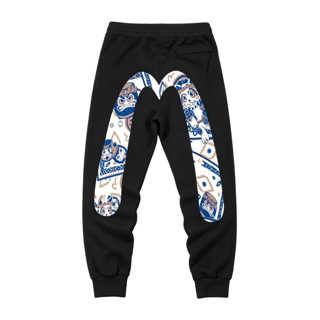Evisu Kuro Daruma & Maneki-neko Oversized M-Logo Graphic Jogger Sweatpants
