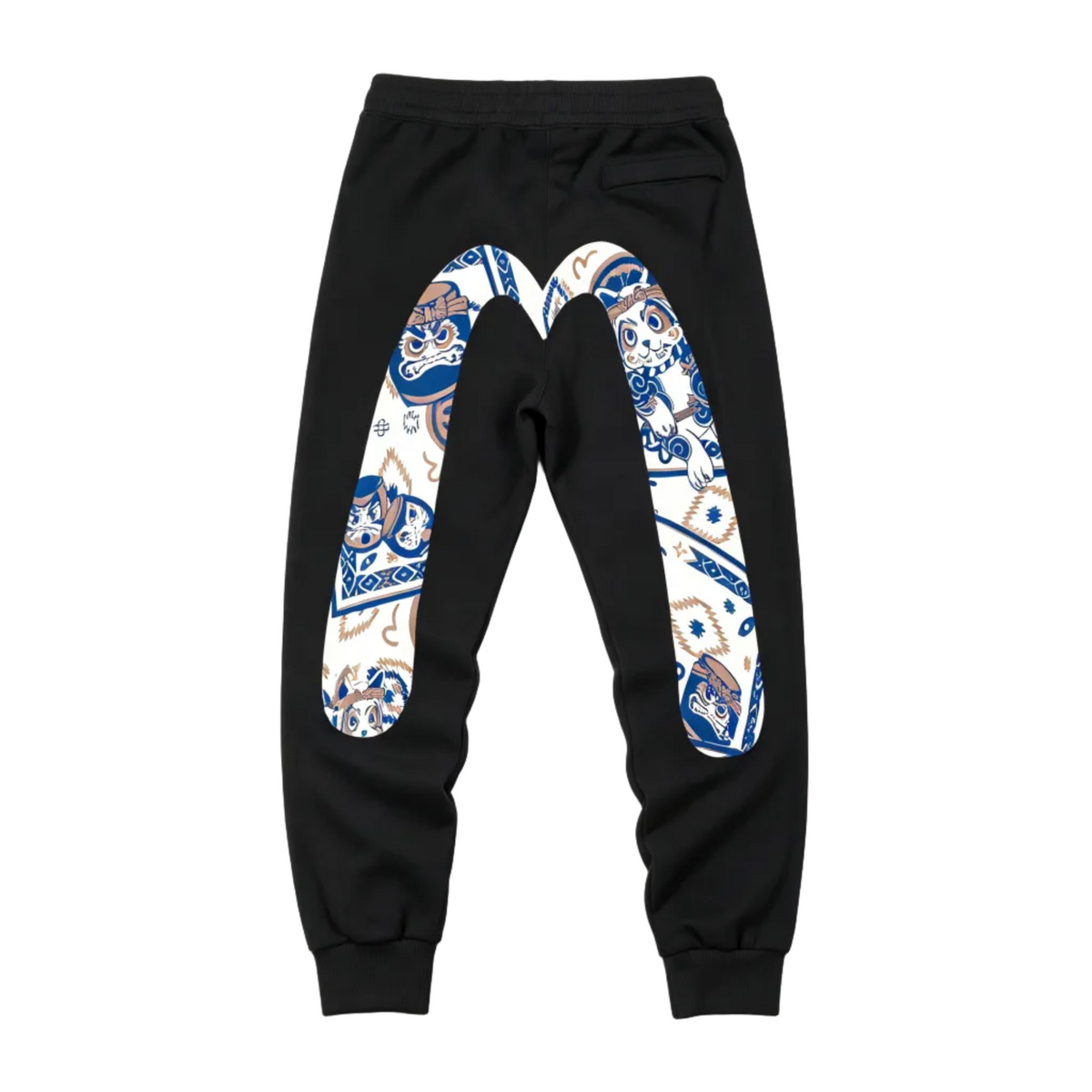 Evisu Kuro Daruma & Maneki-neko Oversized M-Logo Graphic Jogger Sweatpants