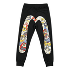 Evisu Kuro Graffiti Daruma Wrestler M-Logo Graphic Jogger Sweatpants