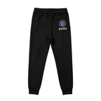 Evisu Kuro Kamon Crest Jogger Sweatpants — Triple Script Front & Blue Family Crest Back