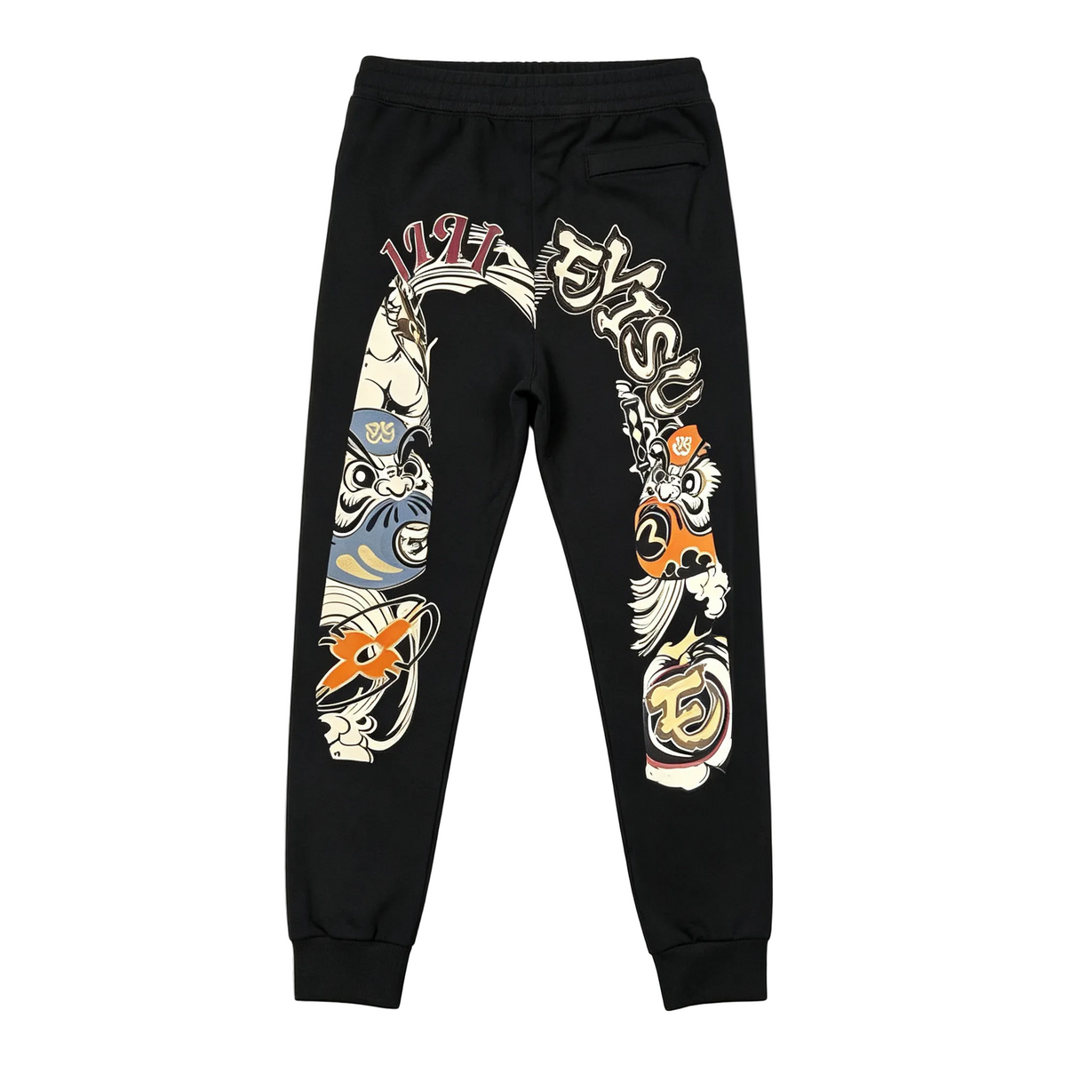 Evisu Kuro 1211 Gothic Daruma & Shishi Guardian M-Seagull Jogger Sweatpants