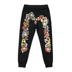 Evisu Kuro Denim Kitsune Daruma Sticker Collage M-Logo Graphic Jogger Sweatpants