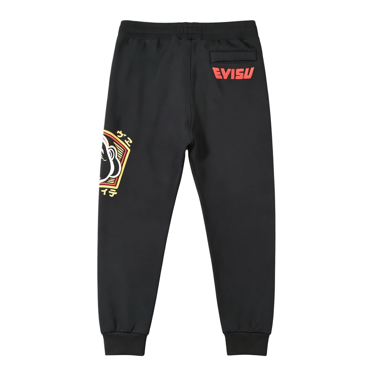 Evisu Kuro Fukusuke Diamond Jogger Sweatpants — Red Racing Logo Back & Katakana Detail