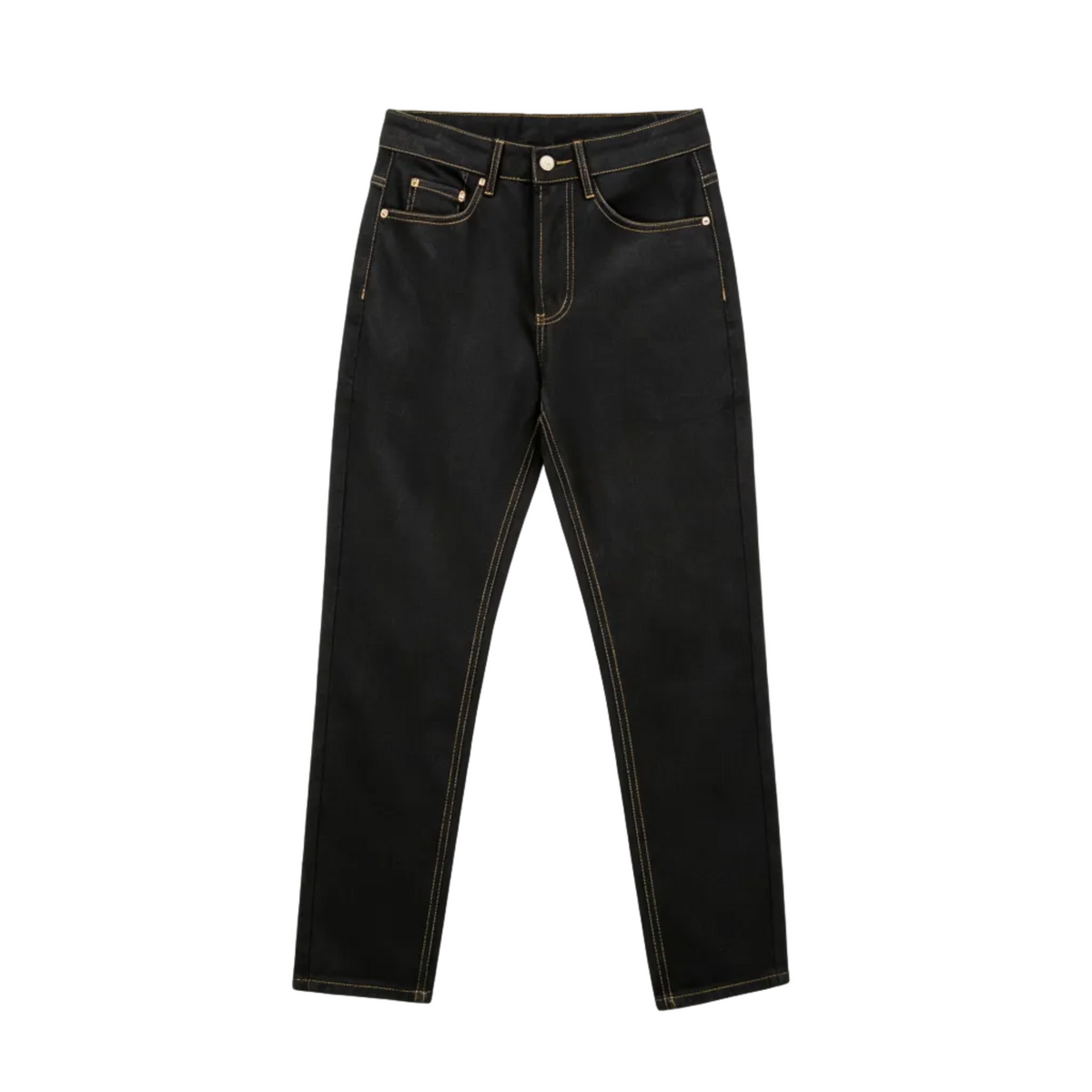 Evisu Kuro Black Daicock & Seagull Logo Gold Stitch Straight Jeans