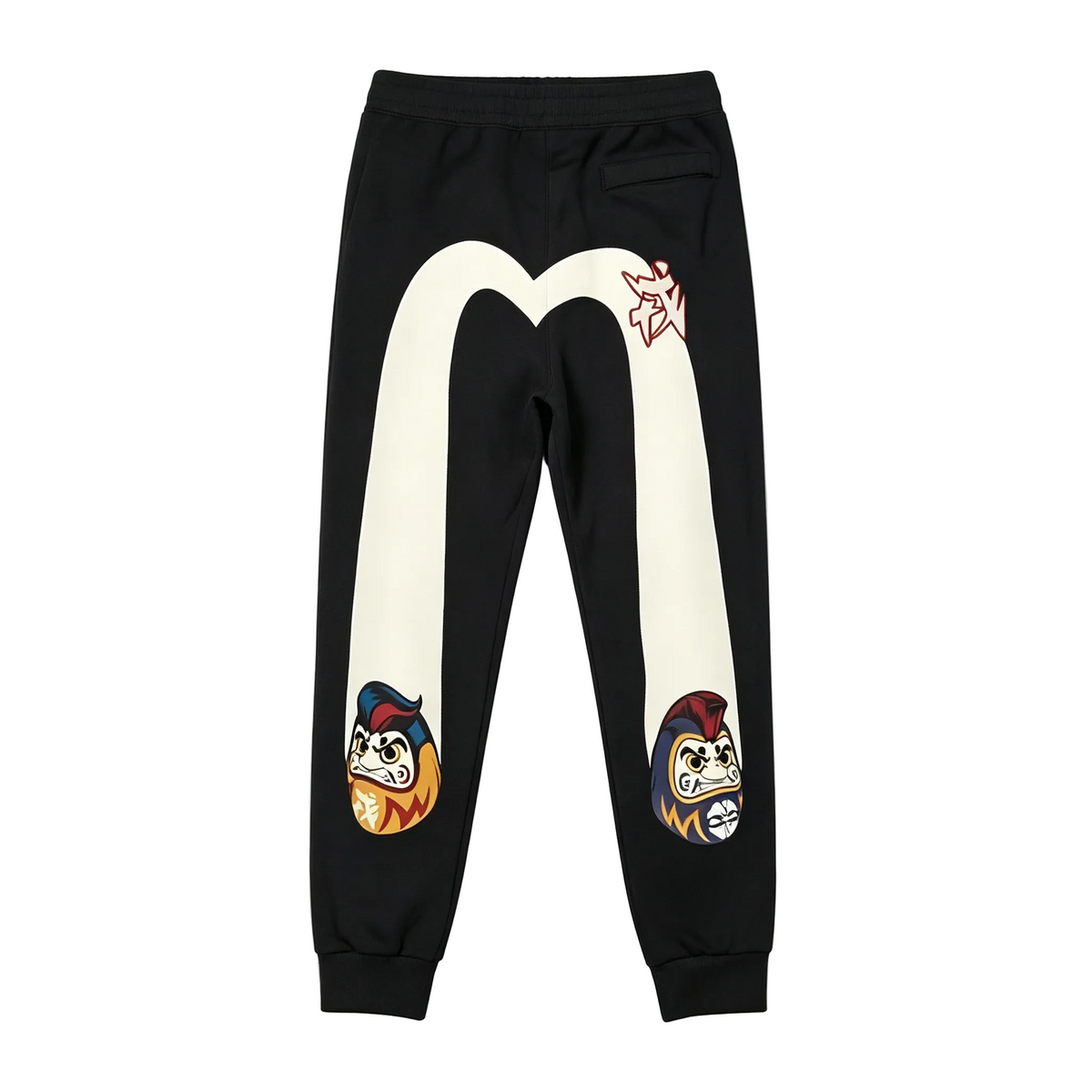 Evisu Kuro Cream M-Seagull Dual Daruma & Kitsune Graffiti Graphic Jogger Sweatpants