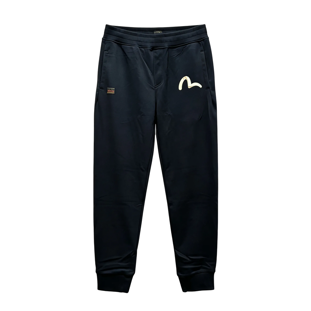 Evisu Kuro Craft & Pride Jogger Sweatpants — Gold Flame Logo & M-Seagull