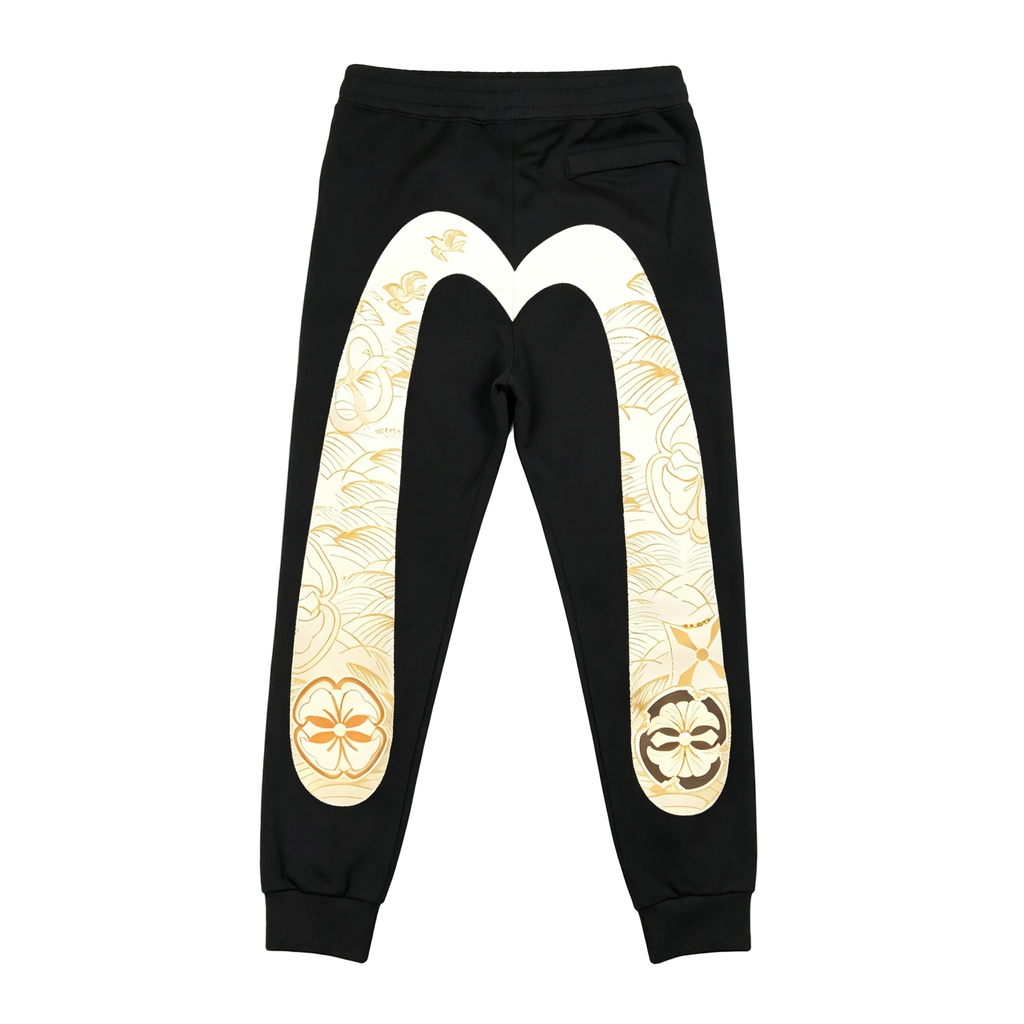 Evisu Kuro Gold Lotus & Mon Crest M-Logo Graphic Jogger Sweatpants