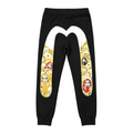 Evisu Kuro Daruma & Gold Coin Allover M-Seagull Jogger Sweatpants with Blue Bubble Graffiti Logo