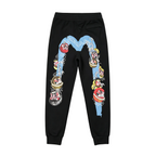 Evisu Kuro Daruma Noh Mask Bamboo M-Logo Graphic Jogger Sweatpants