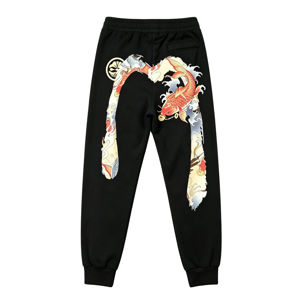 Evisu Kuro Koi Fish Oversized M-Logo Ukiyo-e Graphic Jogger Sweatpants
