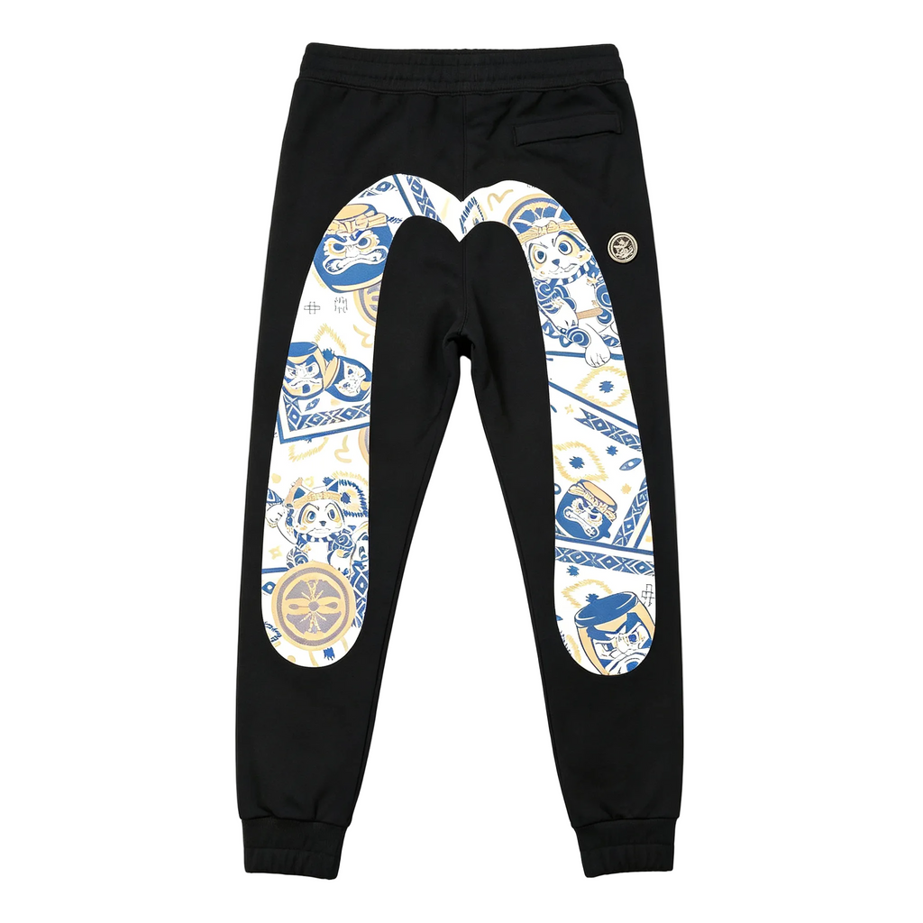 Evisu Kuro Maneki-neko Daruma Ikat M-Logo Graphic Jogger Sweatpants
