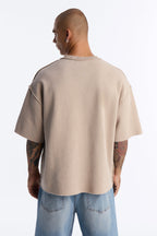 Oversized Punk Washed Raw Edge Studded Fleece Tee - Stone image 4