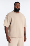Oversized Punk Washed Raw Edge Studded Fleece Tee - Stone