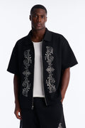 Oversized Royalty Pearl Embroidered Full Zip Polo - Black image 1