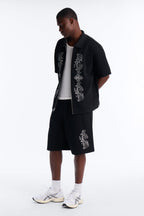 Oversized Royalty Pearl Embroidered Full Zip Polo - Black image 2