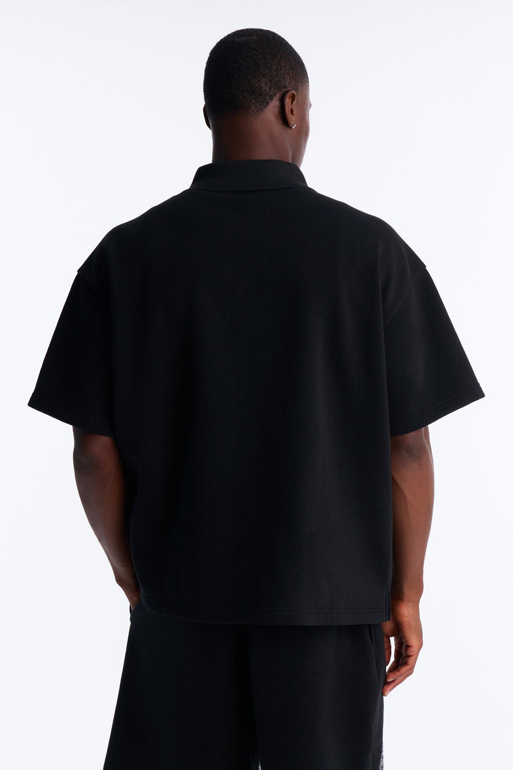 Oversized Royalty Pearl Embroidered Full Zip Polo - Black image 4