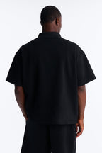 Oversized Royalty Pearl Embroidered Full Zip Polo - Black image 4