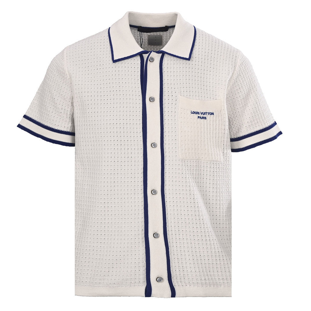 LOUIS VUITTON LV Monogram Waffle-Knit Embroidered Short-Sleeve Shirt