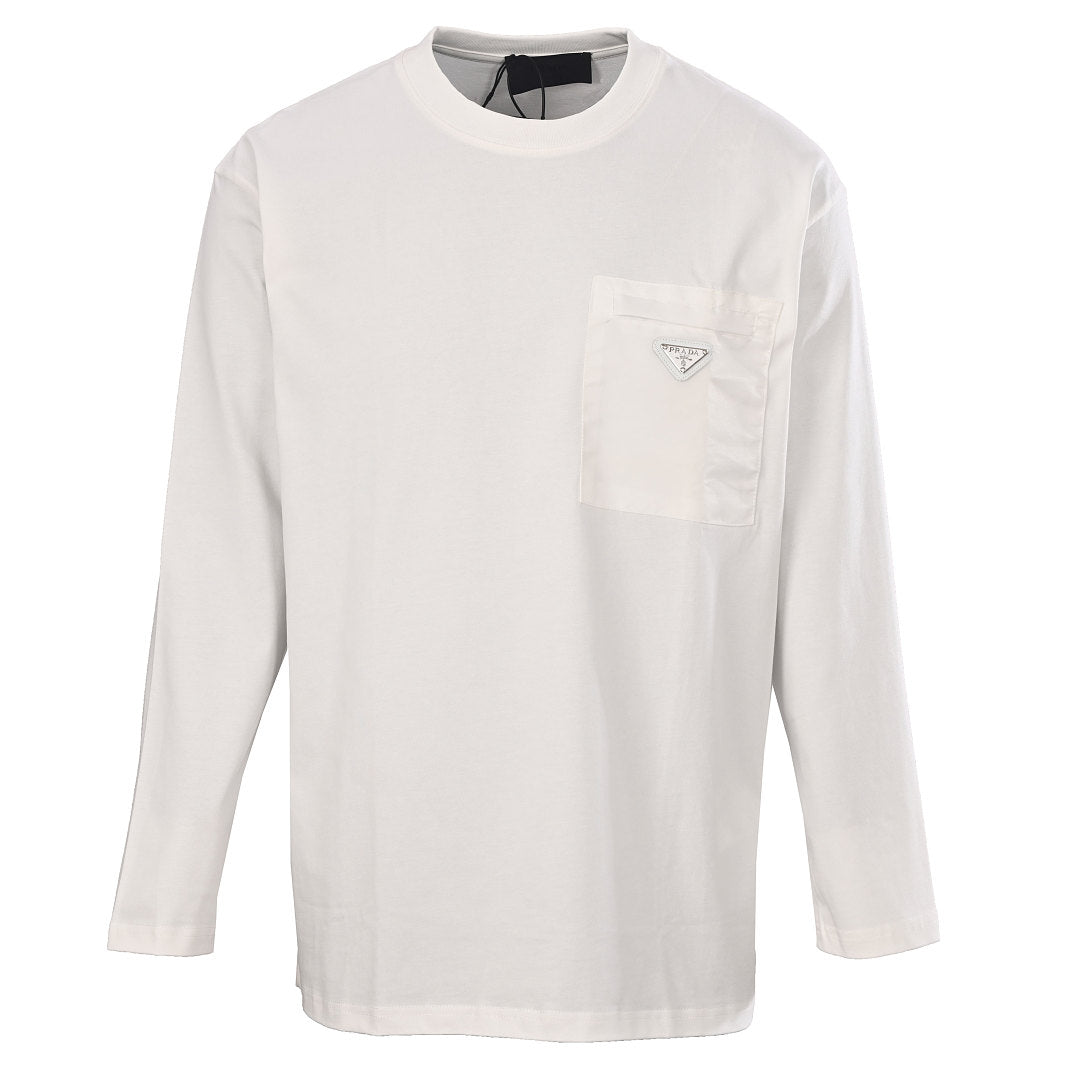 Prada Long-Sleeve T-Shirt with Re-Nylon Chest Pocket and Triangle Logo