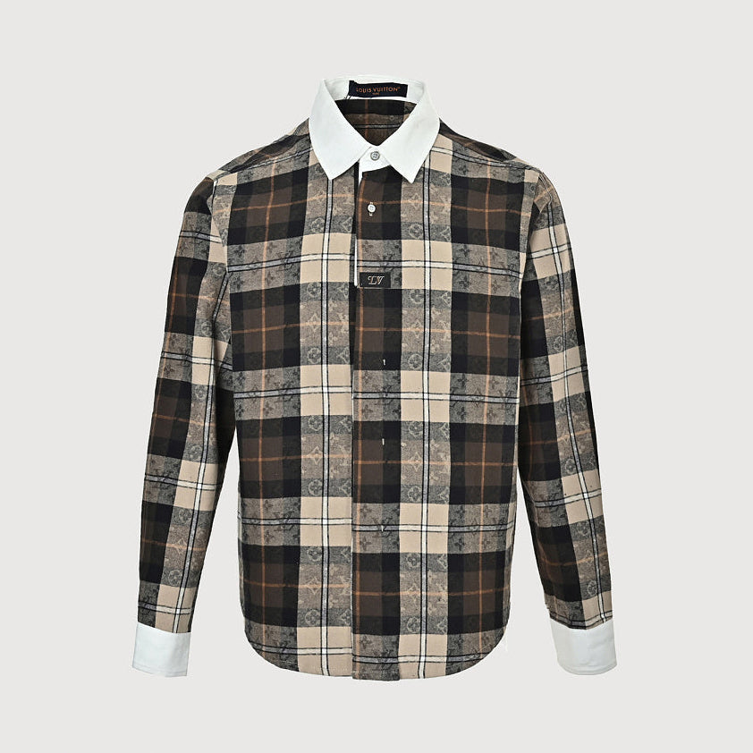 LOUIS VUITTON Monogram Plaid Shirt with Contrast Collar