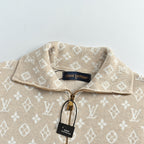 LOUIS VUITTON Oatmeal Monogram Jacquard Quarter-Zip Knit Sweater