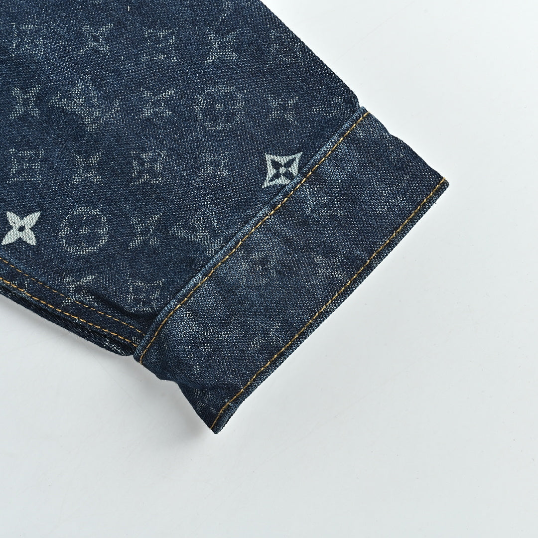 LOUIS VUITTON Monogram Denim Zip Jacket with Corduroy Collar