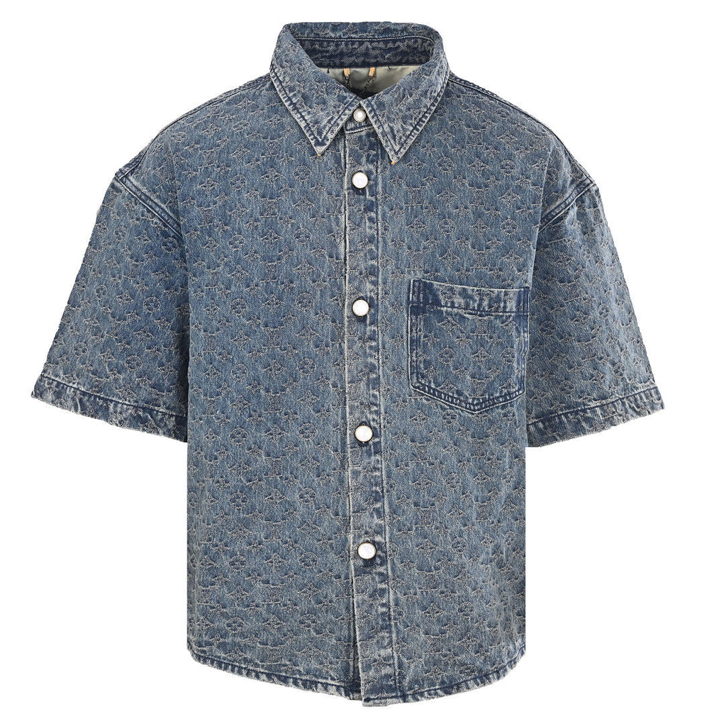 LOUIS VUITTON LV Monogram Jacquard Denim Short-Sleeve Shirt