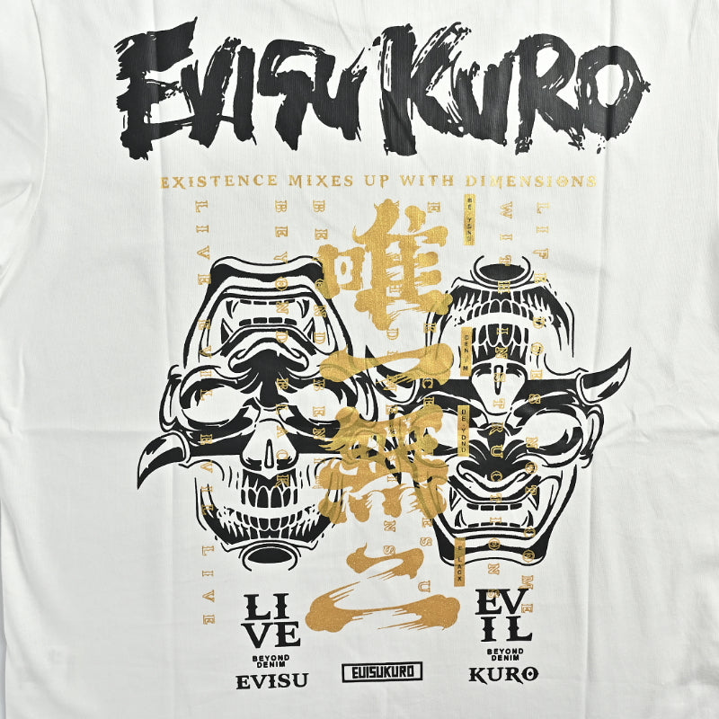 EVISU KURO Oversized Tee — Hannya Skull & Gold Kanji Back (White)