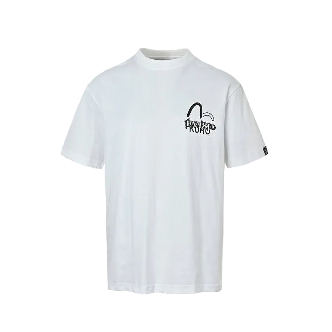 EVISU KURO Oversized Tee — Hannya Skull & Gold Kanji Back (White)