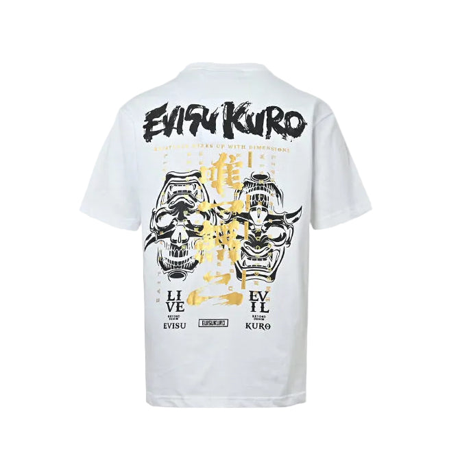 EVISU KURO Oversized Tee — Hannya Skull & Gold Kanji Back (White)