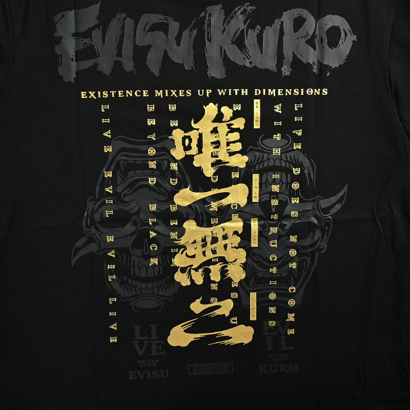 EVISU KURO Oversized Tee — Hannya Mask & Gold Kanji Back