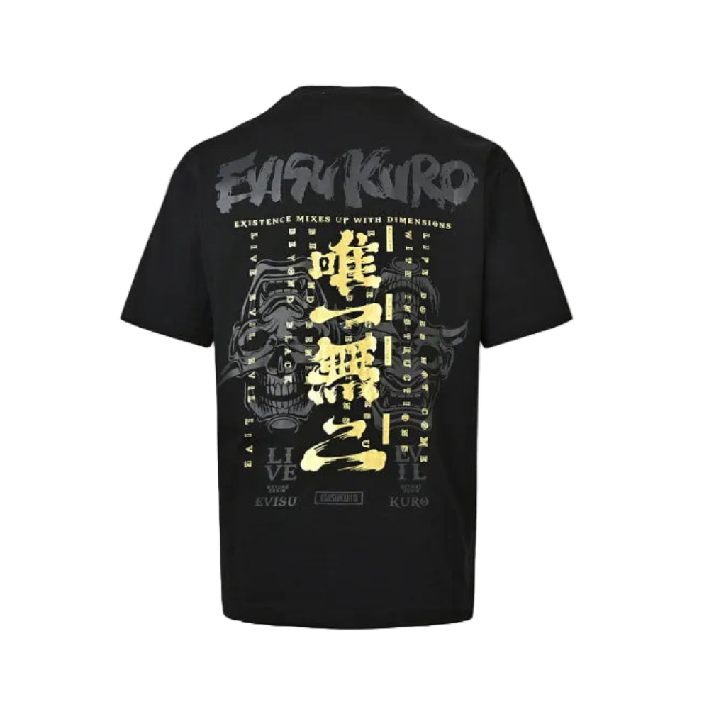EVISU KURO Oversized Tee — Hannya Mask & Gold Kanji Back