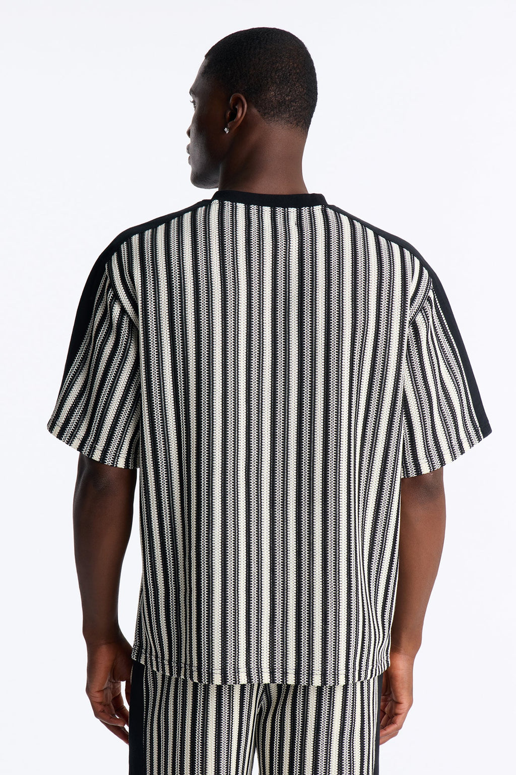 Ribbed Column Relaxed Crewneck Tee - Black/combo image 3