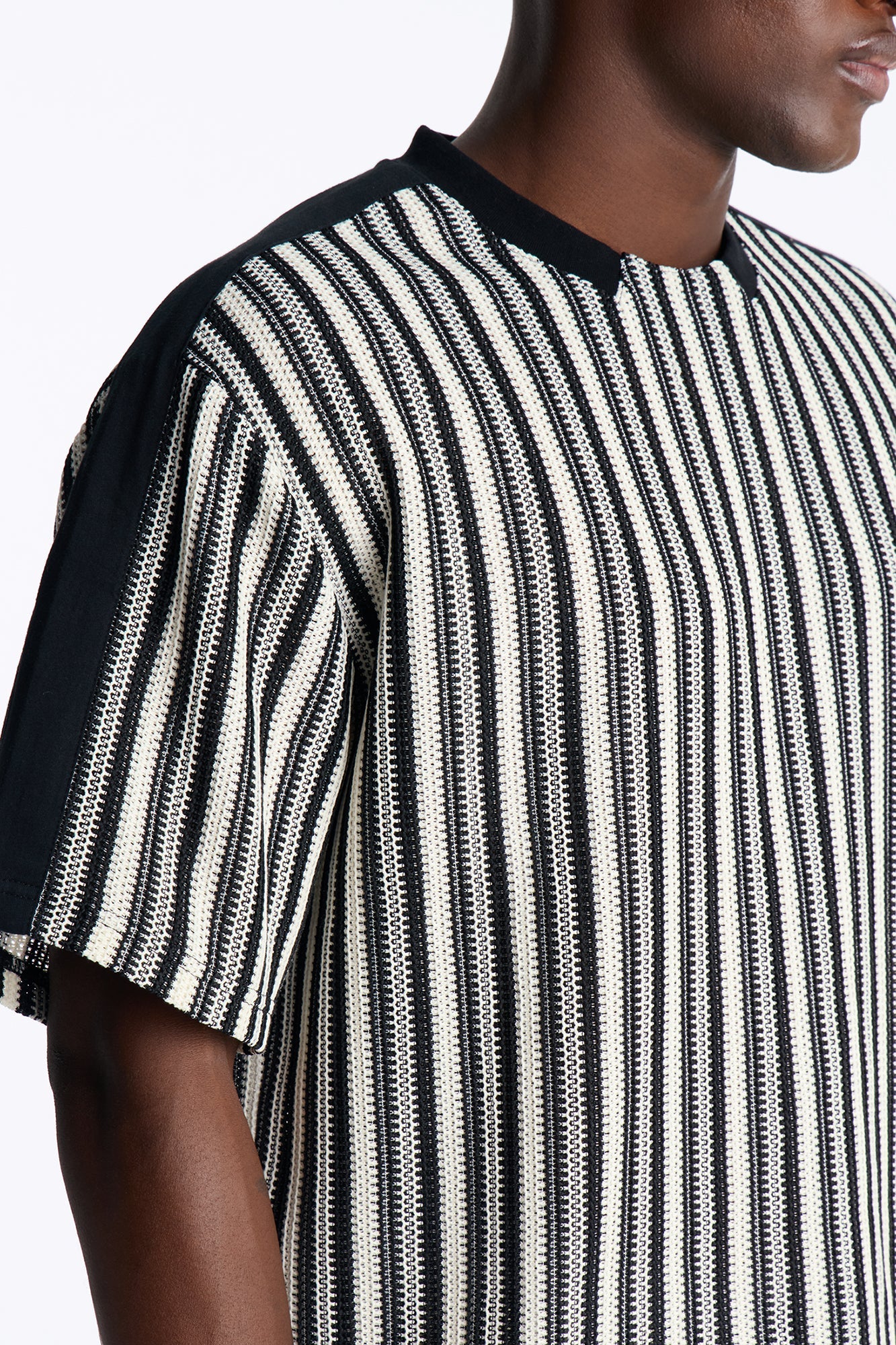 Ribbed Column Relaxed Crewneck Tee - Black/combo image 4