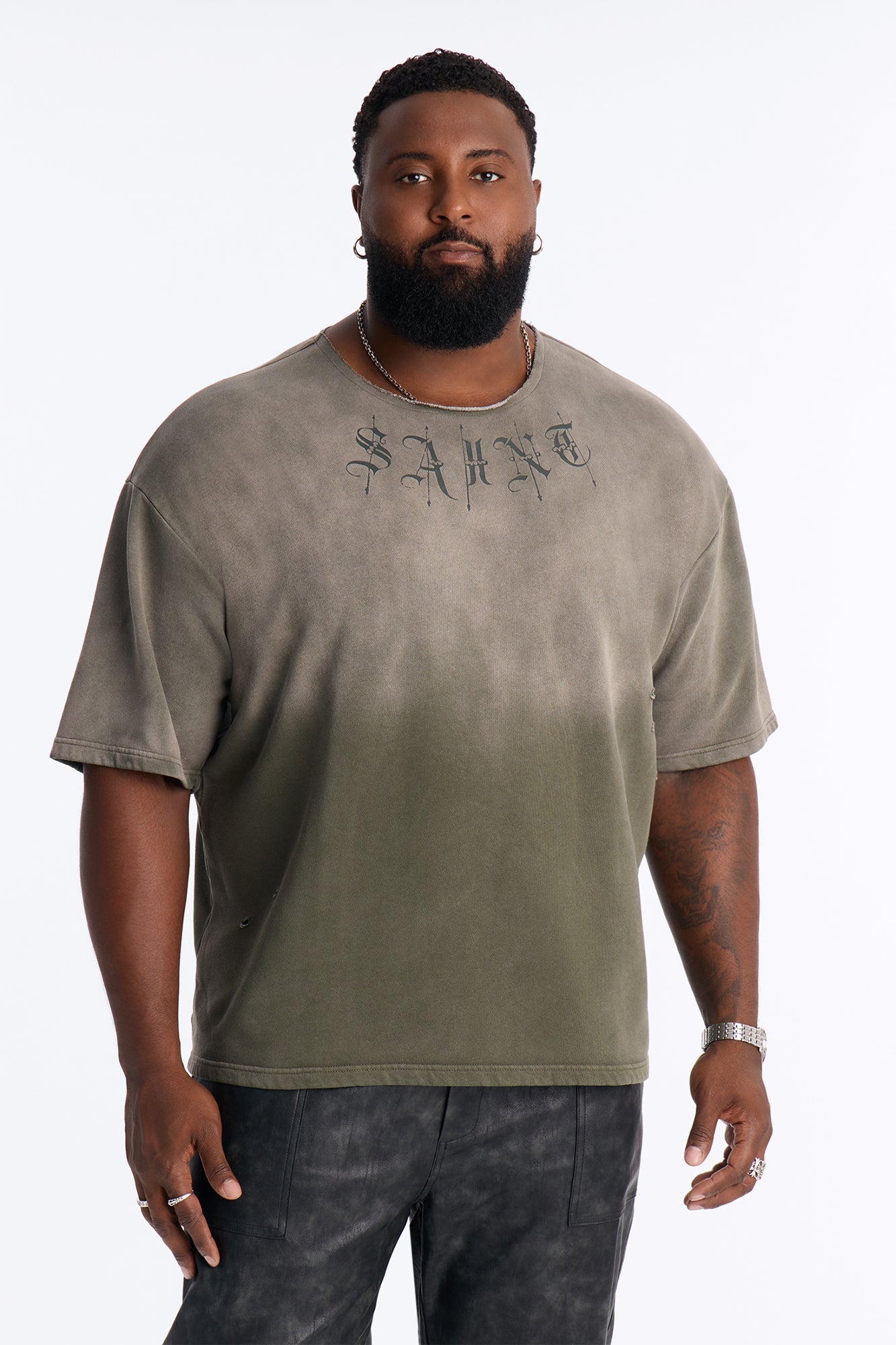 Saint Washed Oversized Fleece Tee - Green/combo image 1