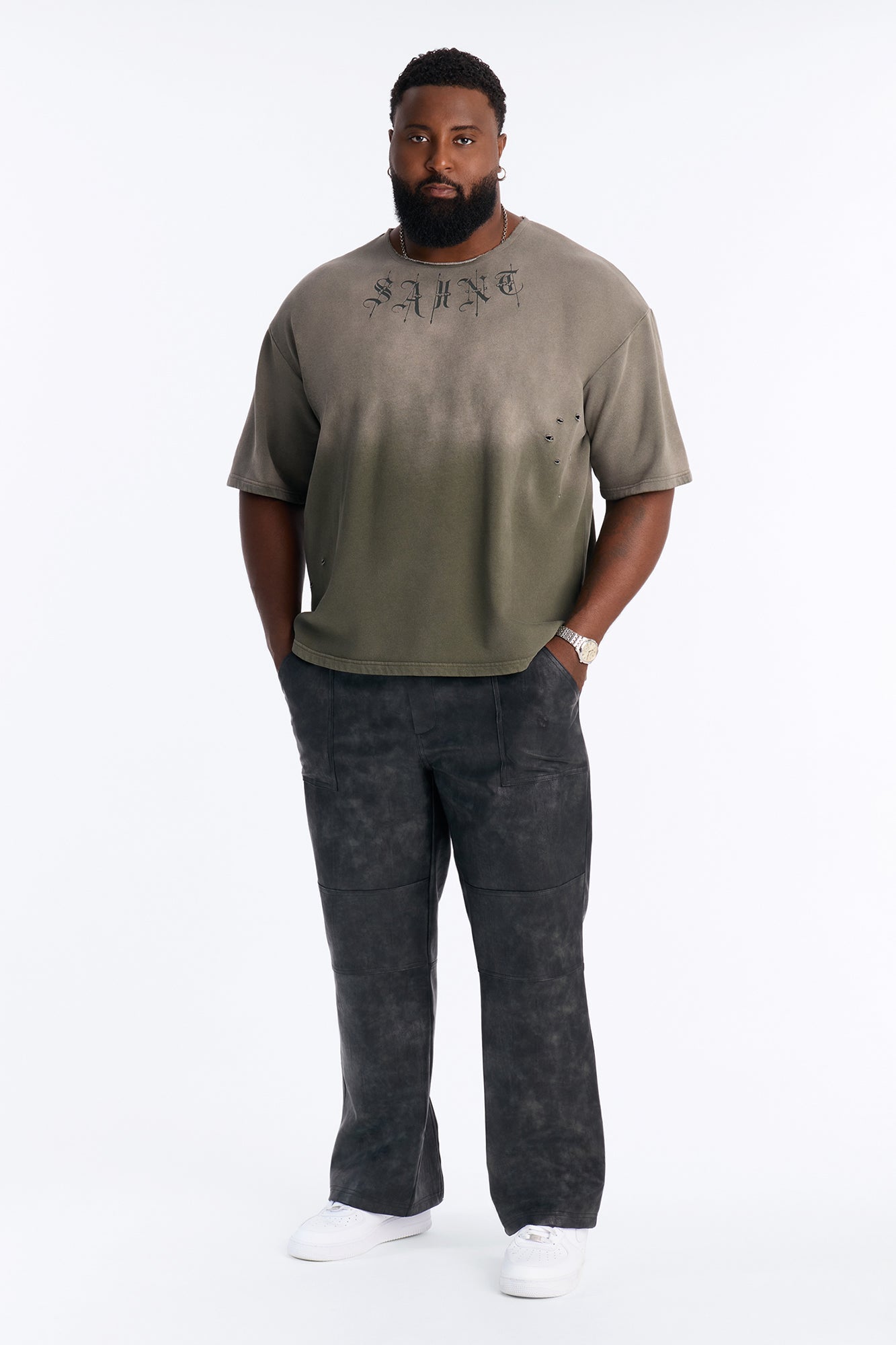 Saint Washed Oversized Fleece Tee - Green/combo image 2