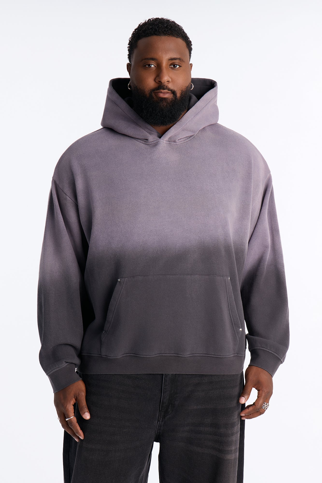 Kane Vintage Studded Oversized Hoodie - Washed Black