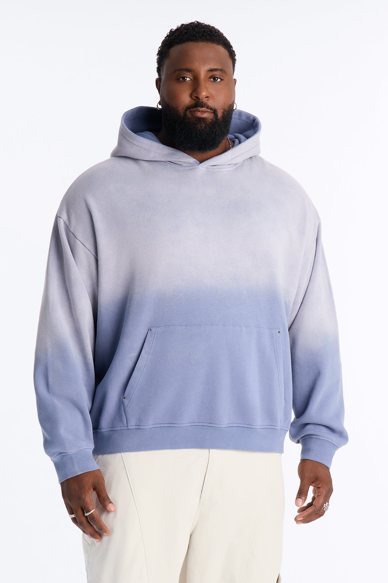 Kane Vintage Studded Oversized Hoodie - Washed Blue