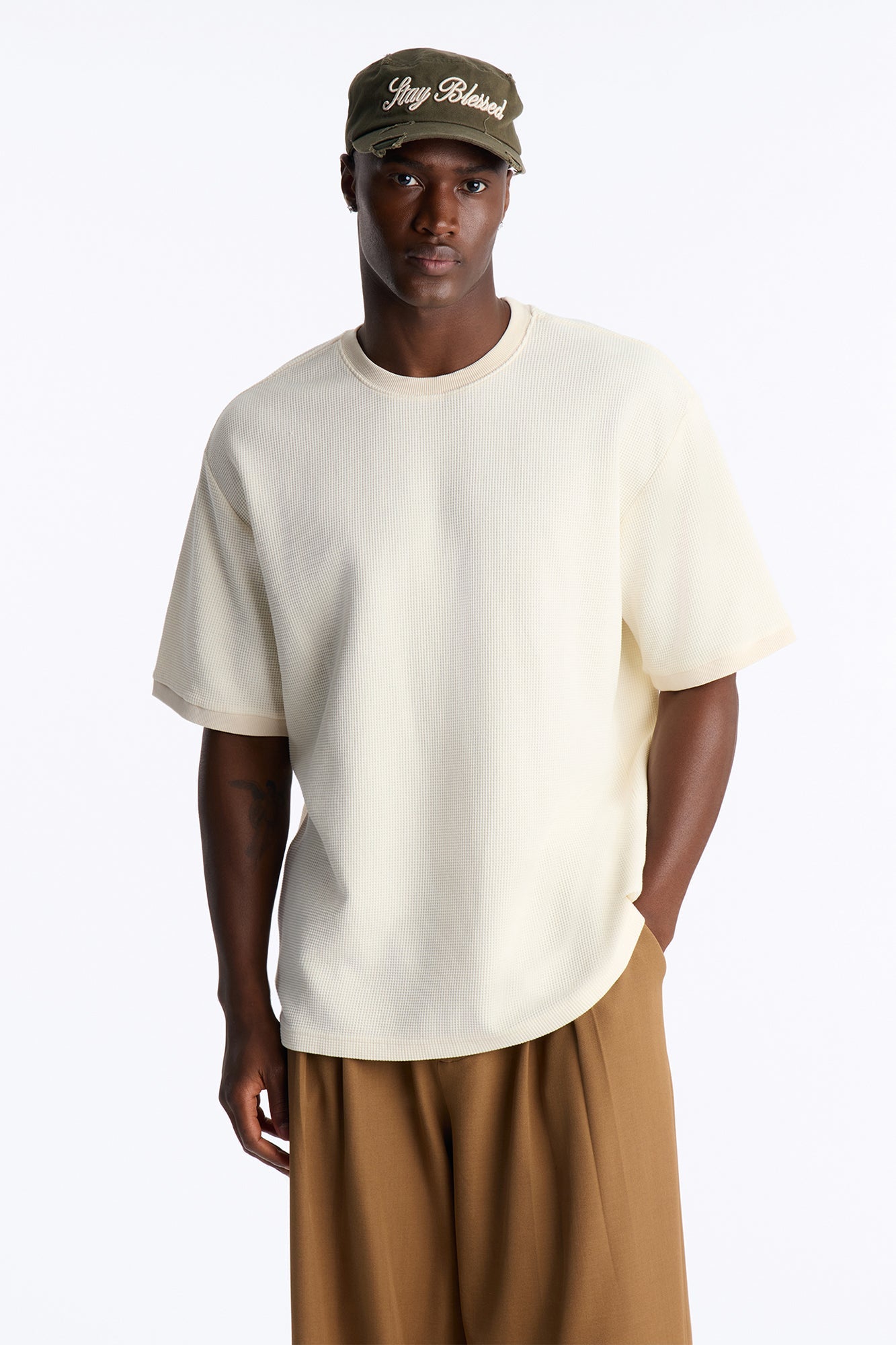 Classic Waffle Tee - Cream image 1