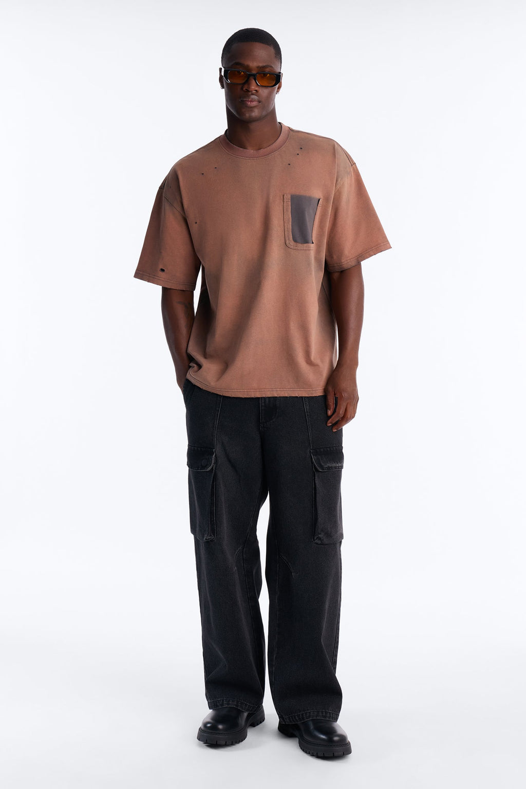 Inverse Pocket Wash Destructed Tee - Washed Brown image 2