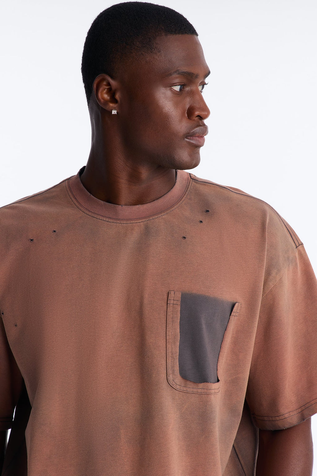 Inverse Pocket Wash Destructed Tee - Washed Brown image 3