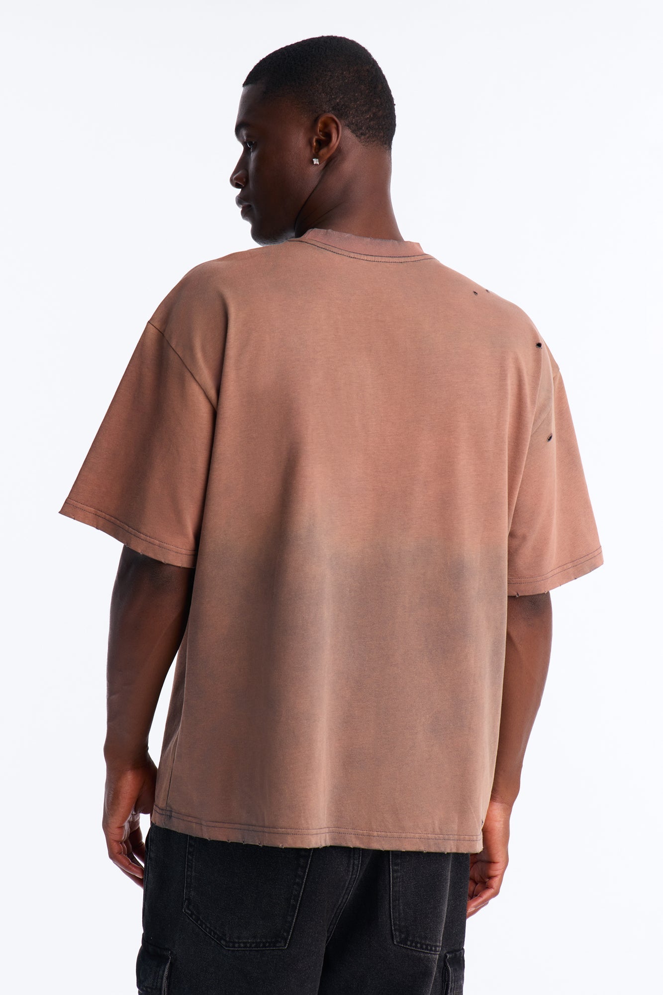Inverse Pocket Wash Destructed Tee - Washed Brown image 4