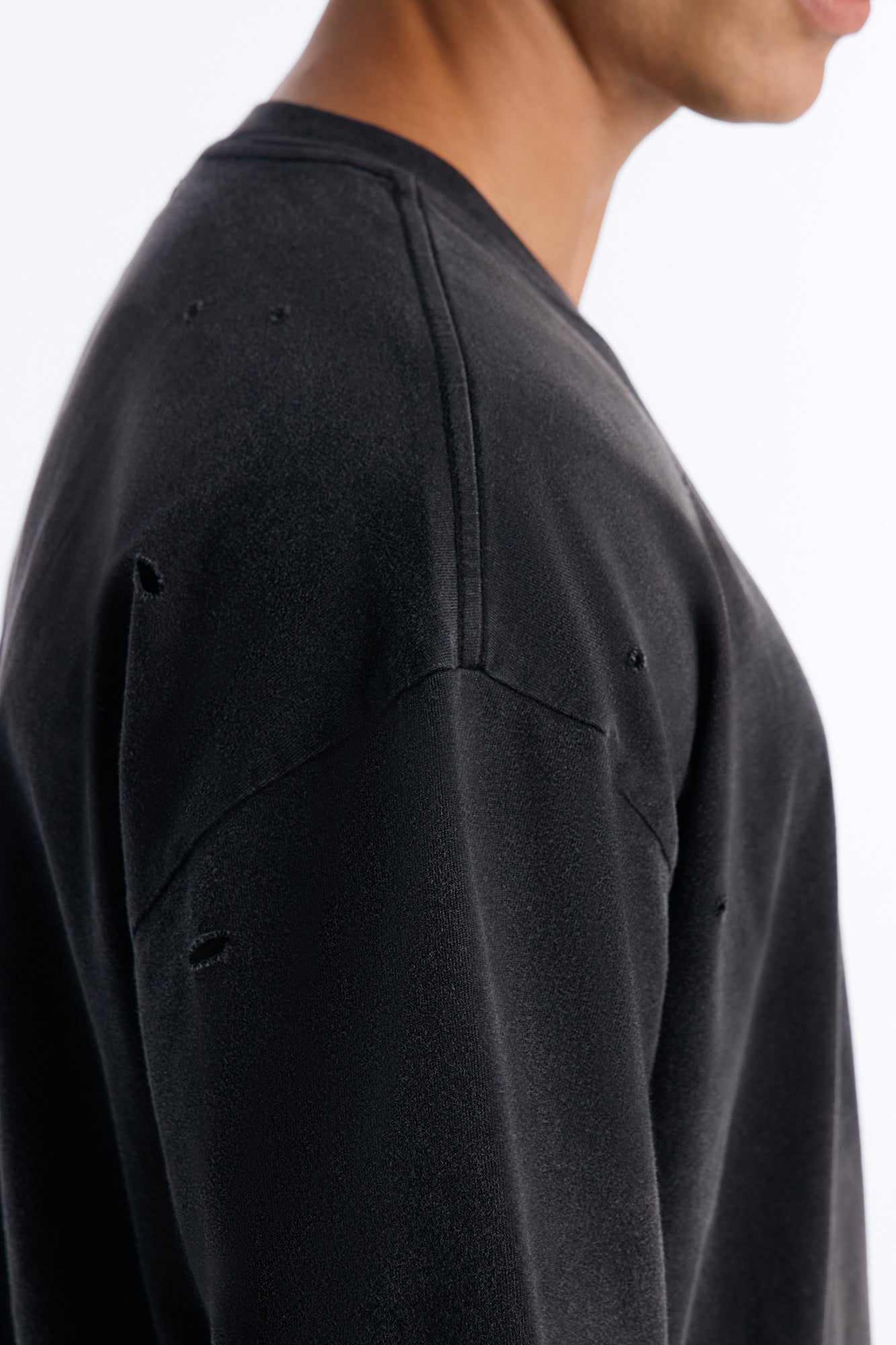 Washed Down Destructed Crewneck Tee - Washed Black image 3