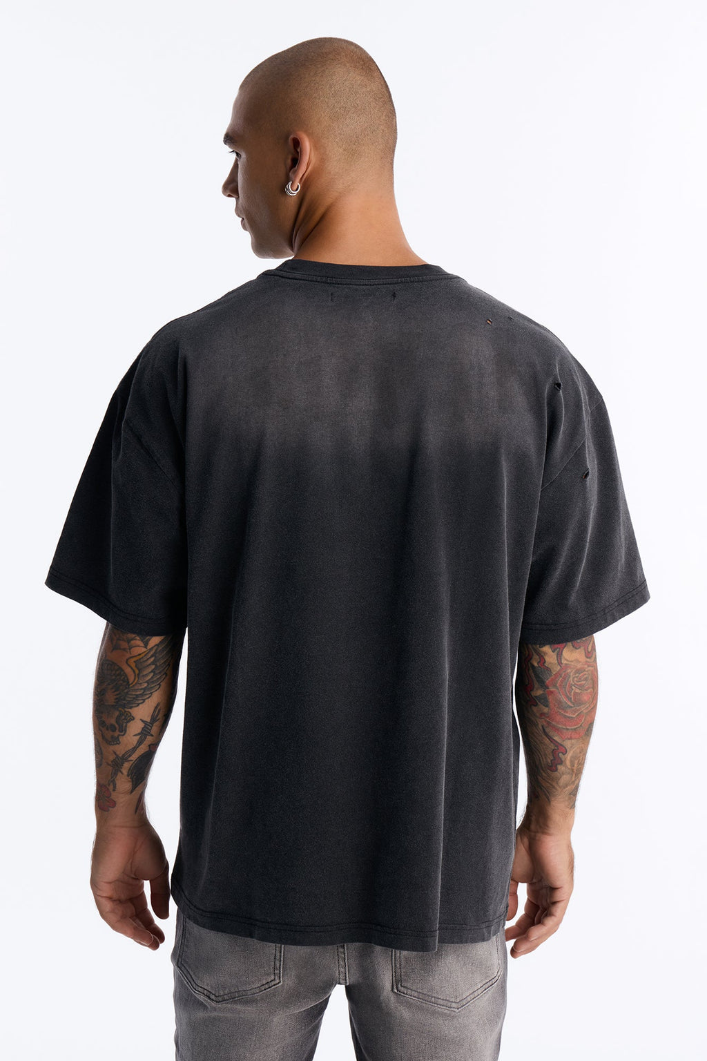 Washed Down Destructed Crewneck Tee - Washed Black image 4
