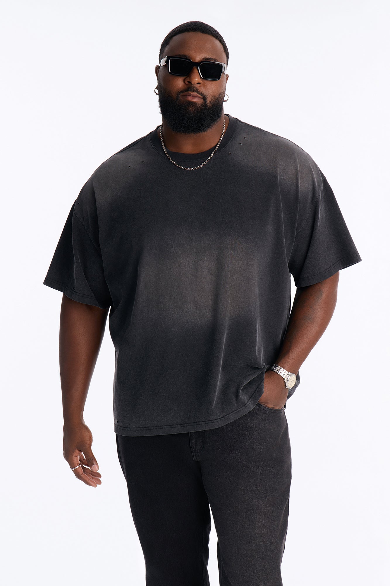 Washed Down Destructed Crewneck Tee - Washed Black