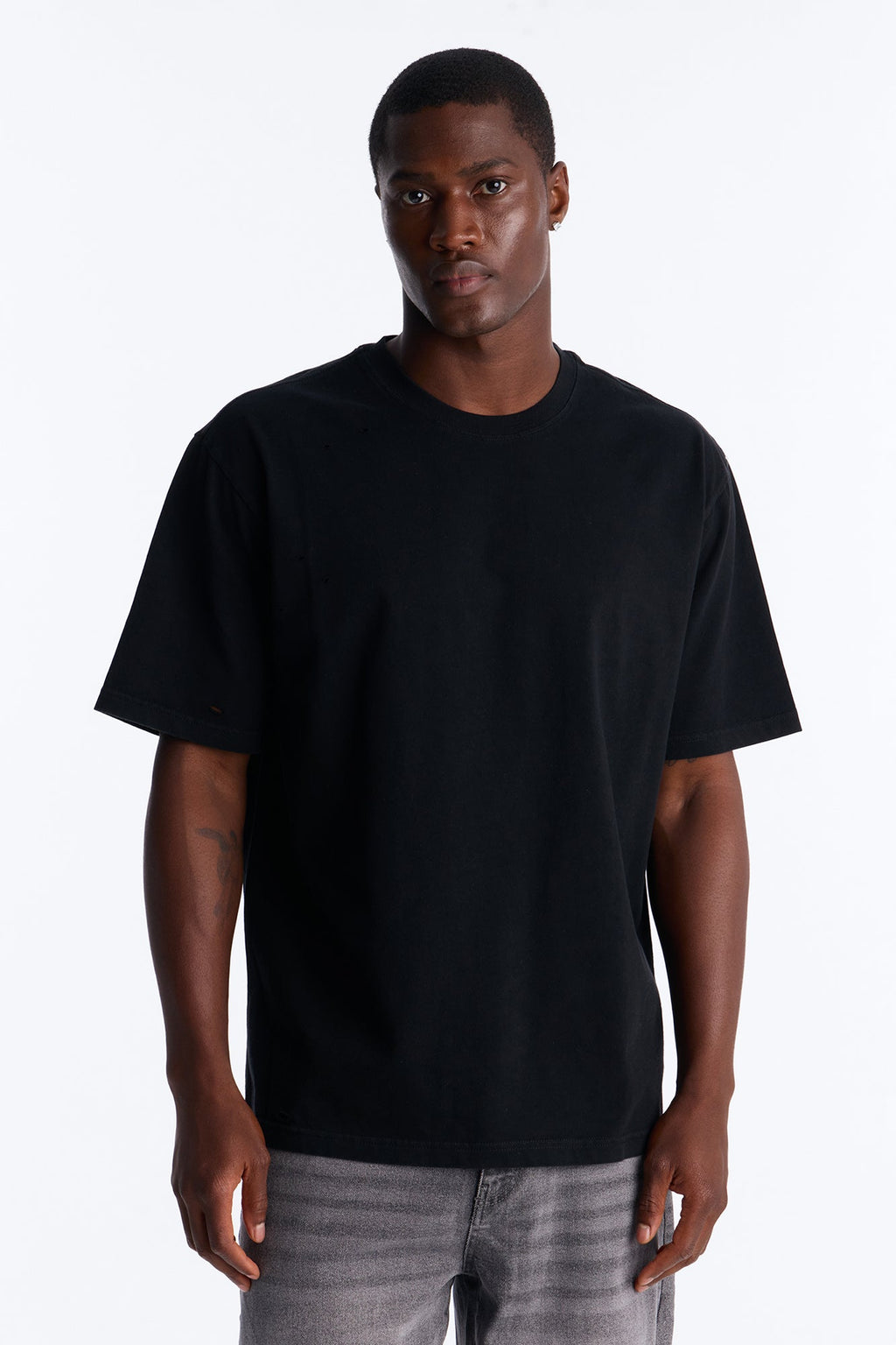 Destructed Crewneck Tee - Black image 1