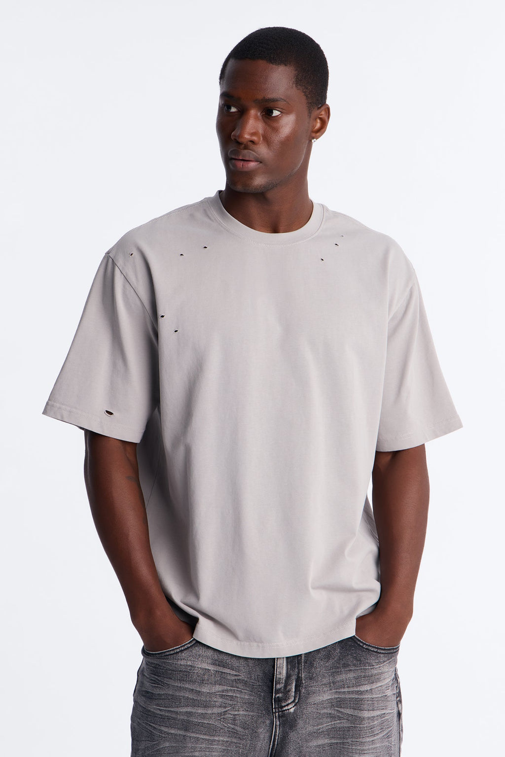 Destructed Crewneck Tee - Grey image 1