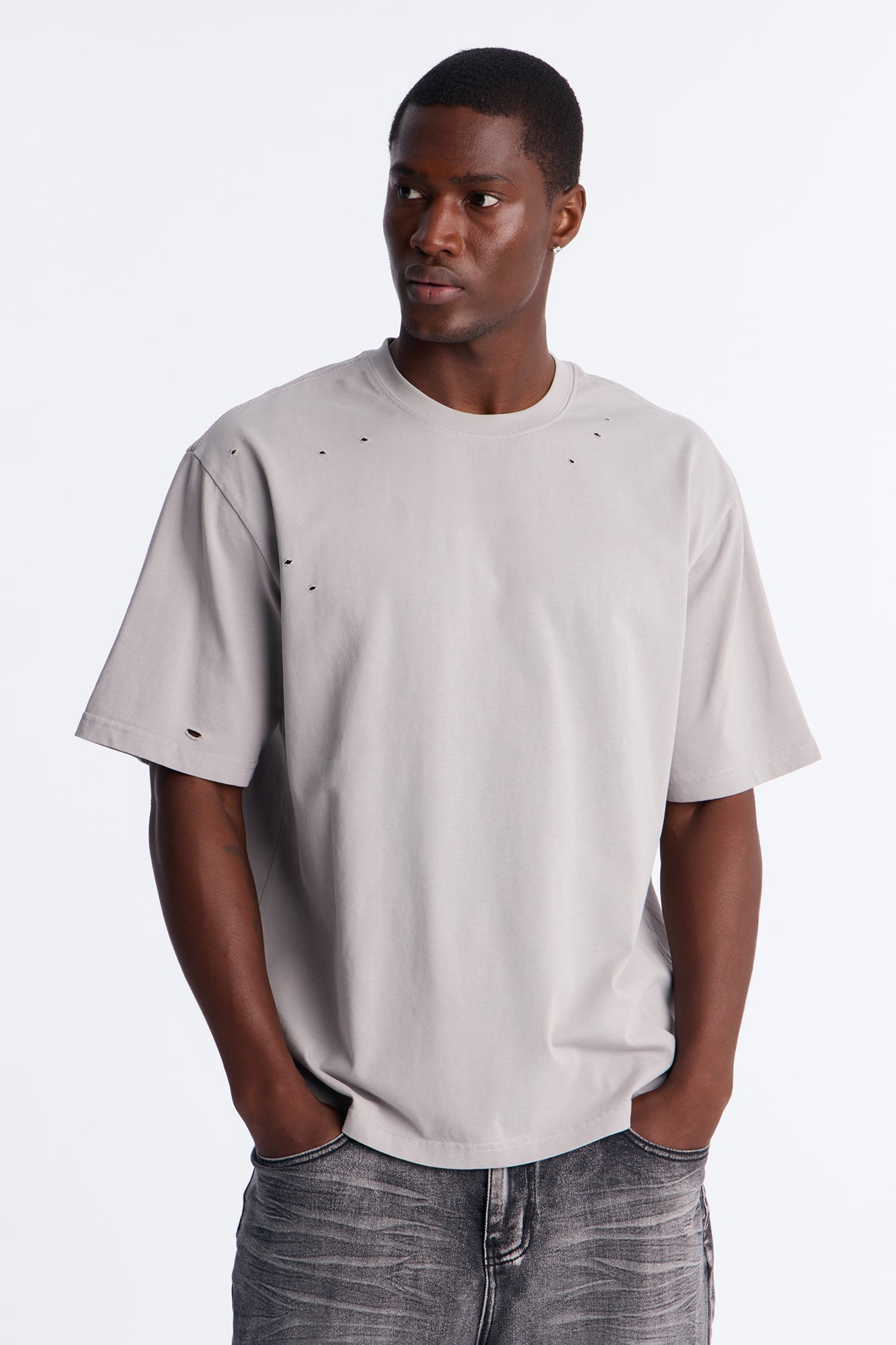 Destructed Crewneck Tee - Grey image 1